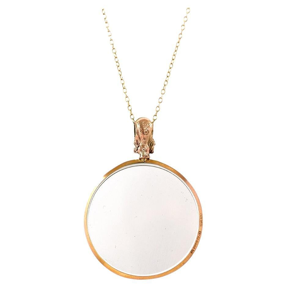 Collier de médaillon en verre ancien, victorien, c.1900s, en or 9ct