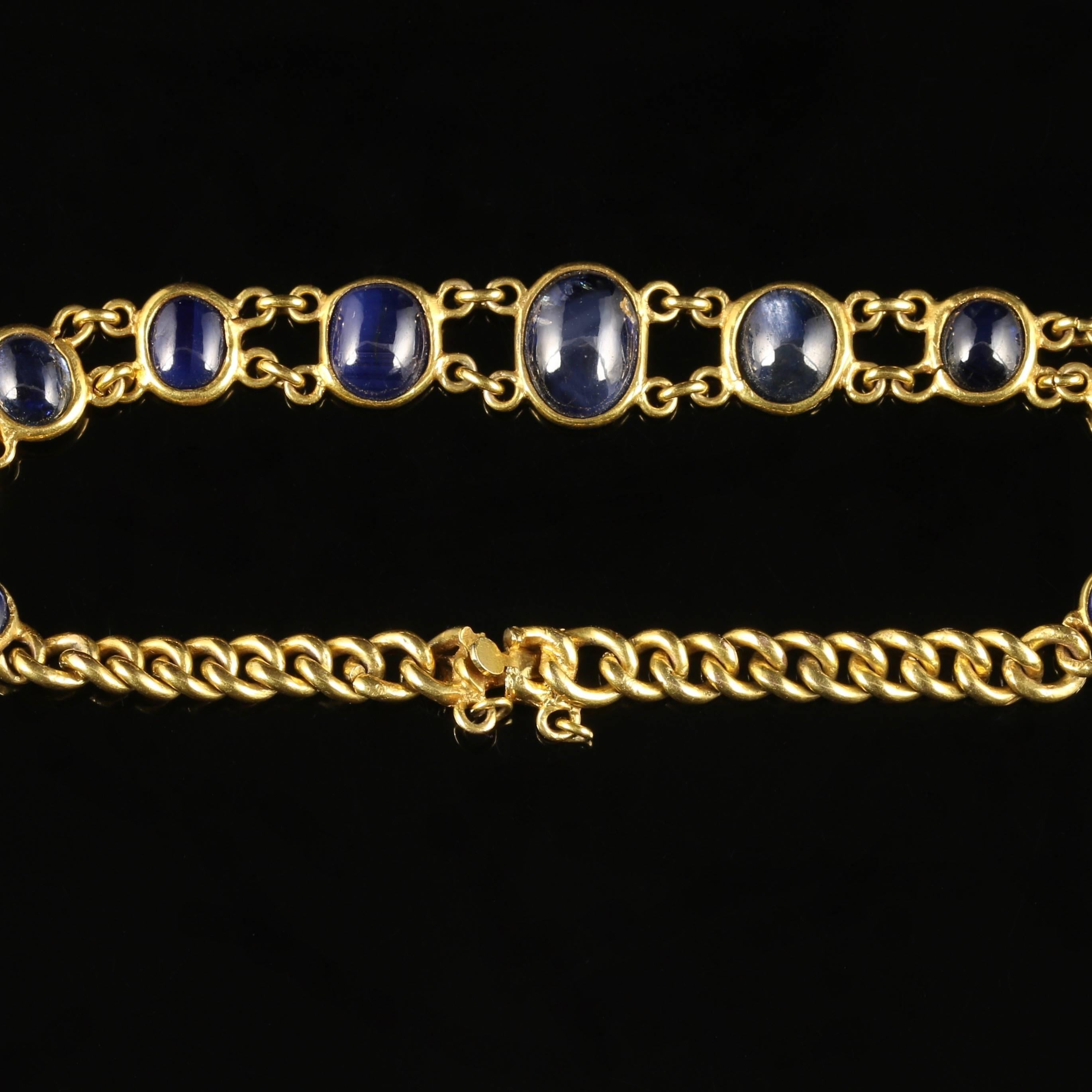 Antique Victorian Cabochon Sapphire Bracelet 18 Carat Gold In Excellent Condition In Lancaster, Lancashire