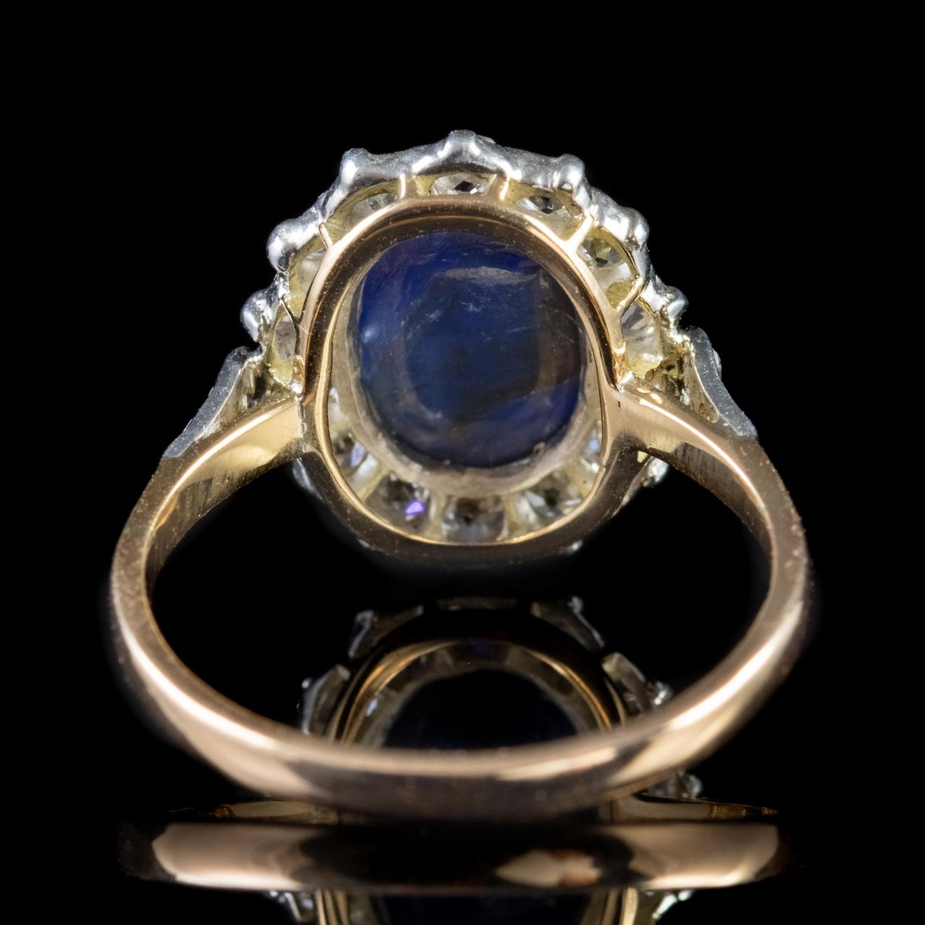 Women's Antique Victorian Cabochon Sapphire Diamond Ring 18 Carat Gold, circa 1880 For Sale