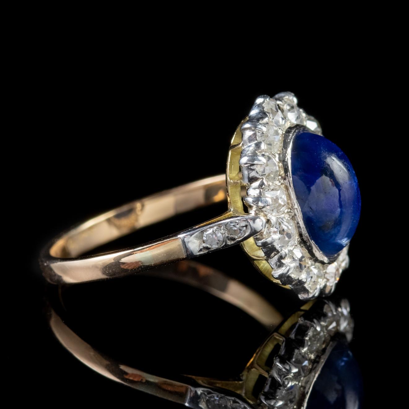 Antique Victorian Cabochon Sapphire Diamond Ring 18 Carat Gold, circa 1880 For Sale 1