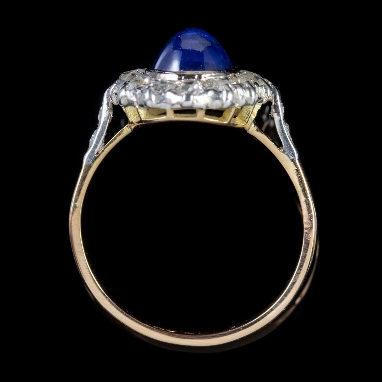Antique Victorian Cabochon Sapphire Diamond Ring 18 Carat Gold, circa 1880 For Sale 3