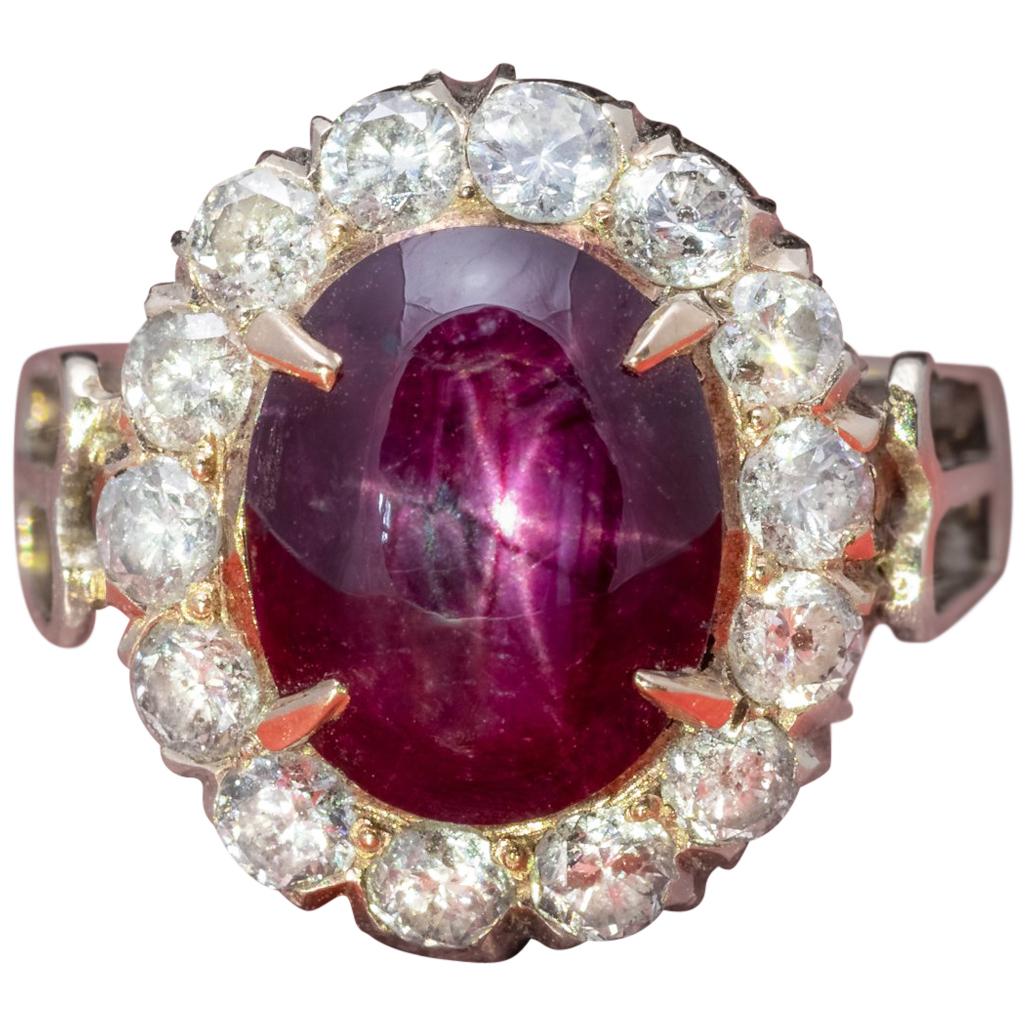 Antique Victorian Cabochon Star Ruby Diamond 3 Carat Ruby circa 1880 Ring For Sale