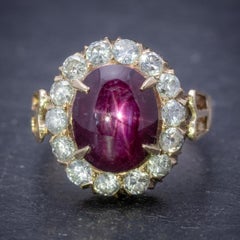 Antique Victorian Cabochon Star Ruby Diamond 3 Carat Ruby circa 1880 Ring