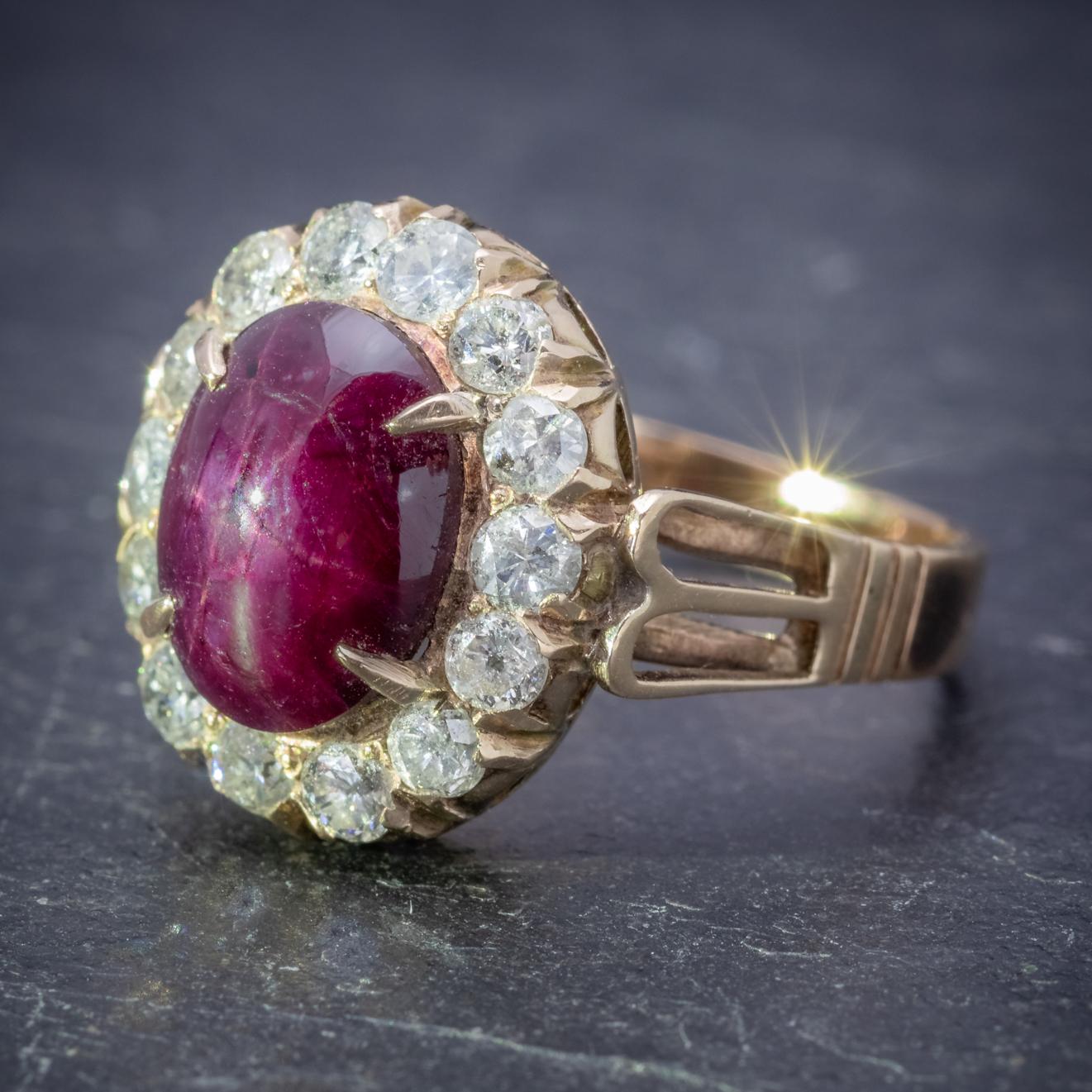 Antique Victorian Cabochon Star Ruby Diamond 3 Carat Ruby circa 1880 Ring In Good Condition For Sale In Lancaster , GB