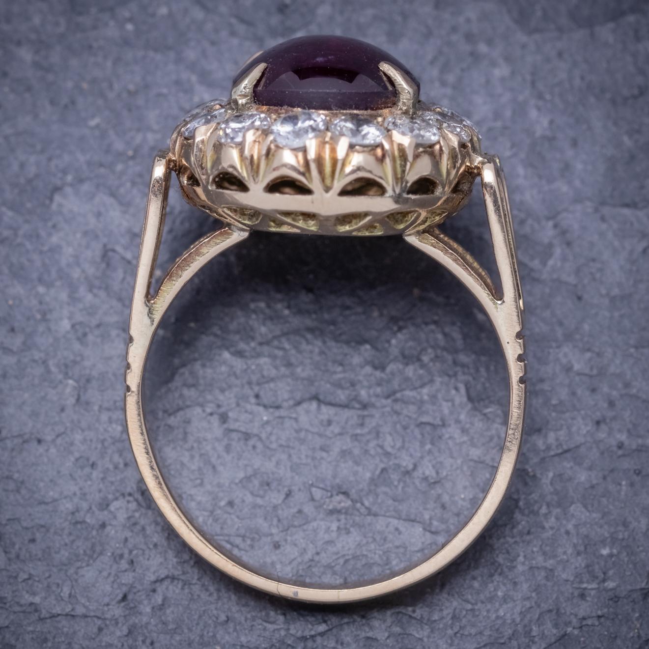 Antique Victorian Cabochon Star Ruby Diamond 3 Carat Ruby circa 1880 Ring For Sale 2