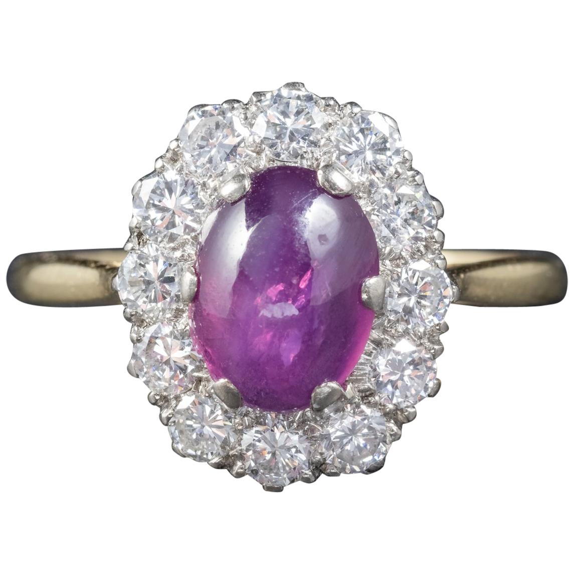 Antique Victorian Cabochon Star Ruby Diamond, circa 1900 Ring For Sale