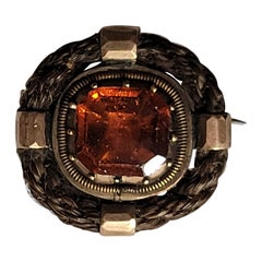 Broche de deuil victorienne ancienne Cairngorm Hair Gold