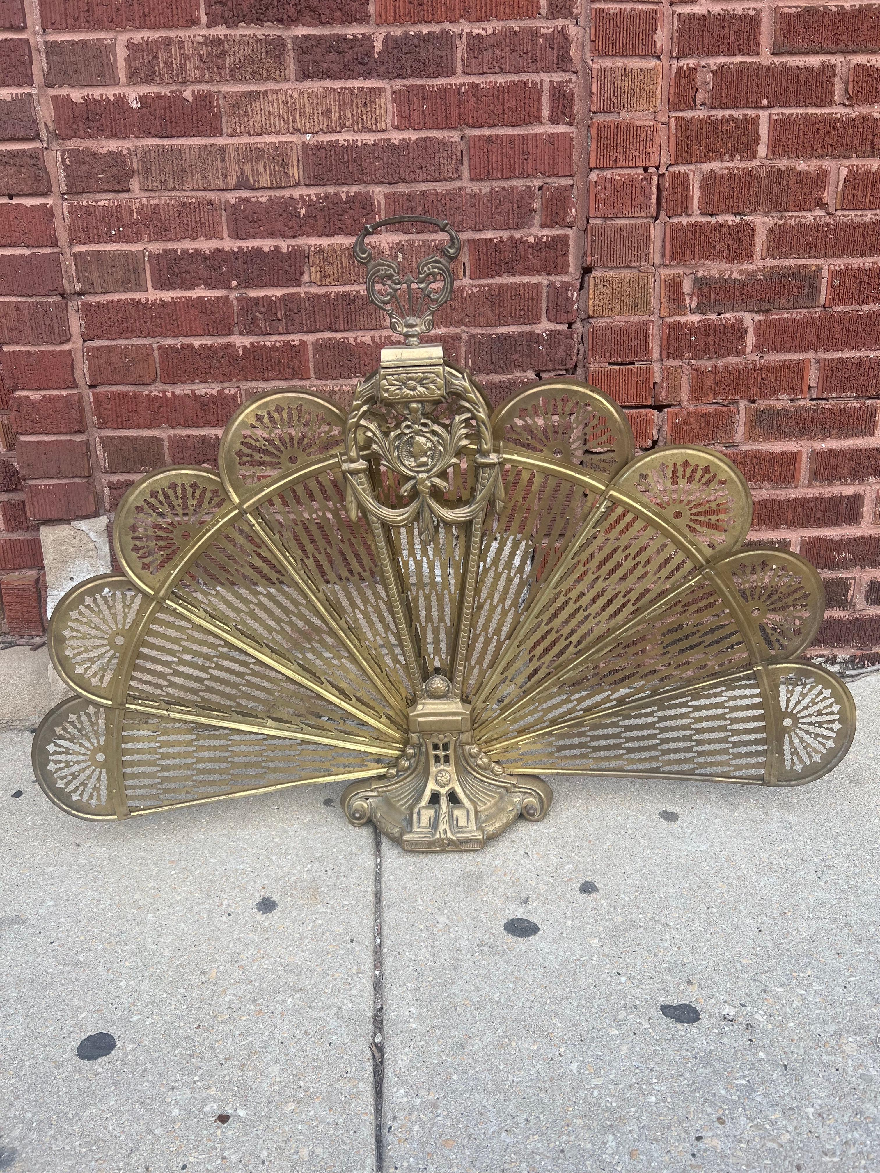 antique brass fan fireplace screen