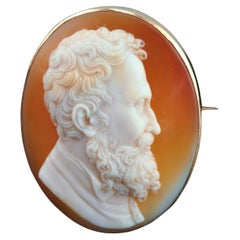 Antique Victorian Cameo Brooch 14K Gold with Portrait of a Gentleman - c.1890