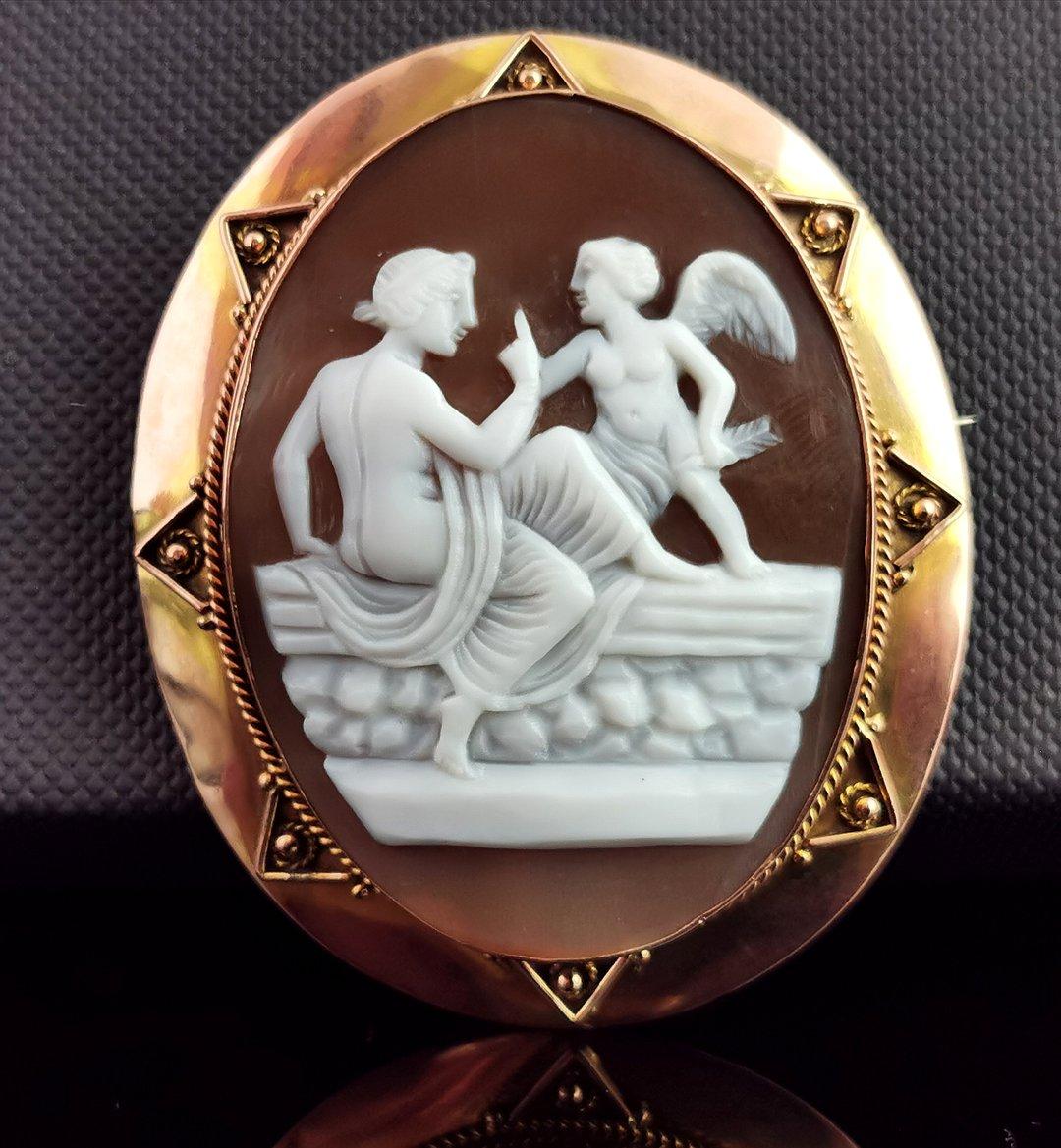An outstanding rare, antique, Victorian era cameo brooch.

What makes this cameo special is the subject matter and it is always desirable to find unusual or fine carvings on these beautifully crafted pieces of jewellery.

This particular cameo