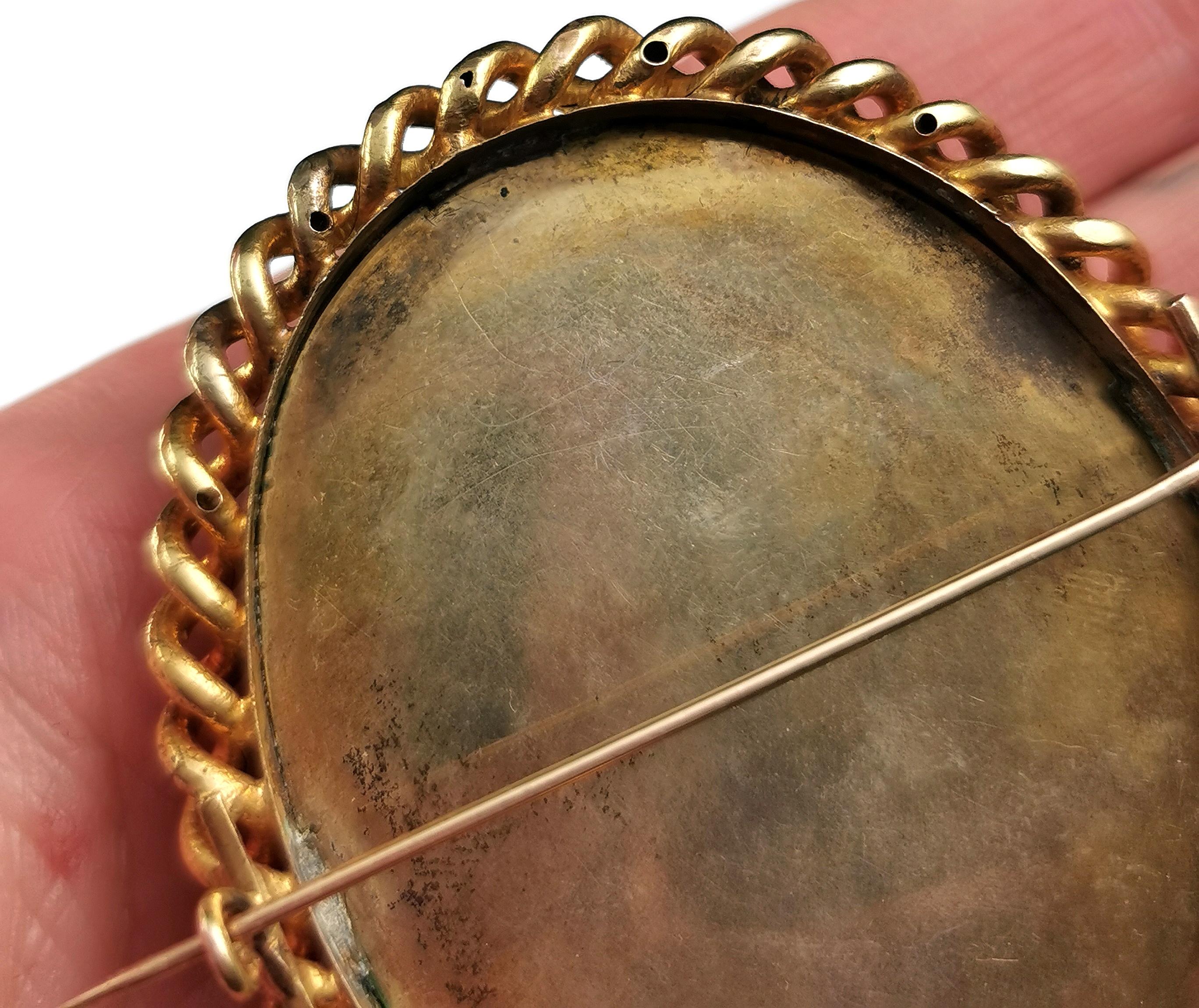 Antique Victorian cameo brooch, gilt brass  6