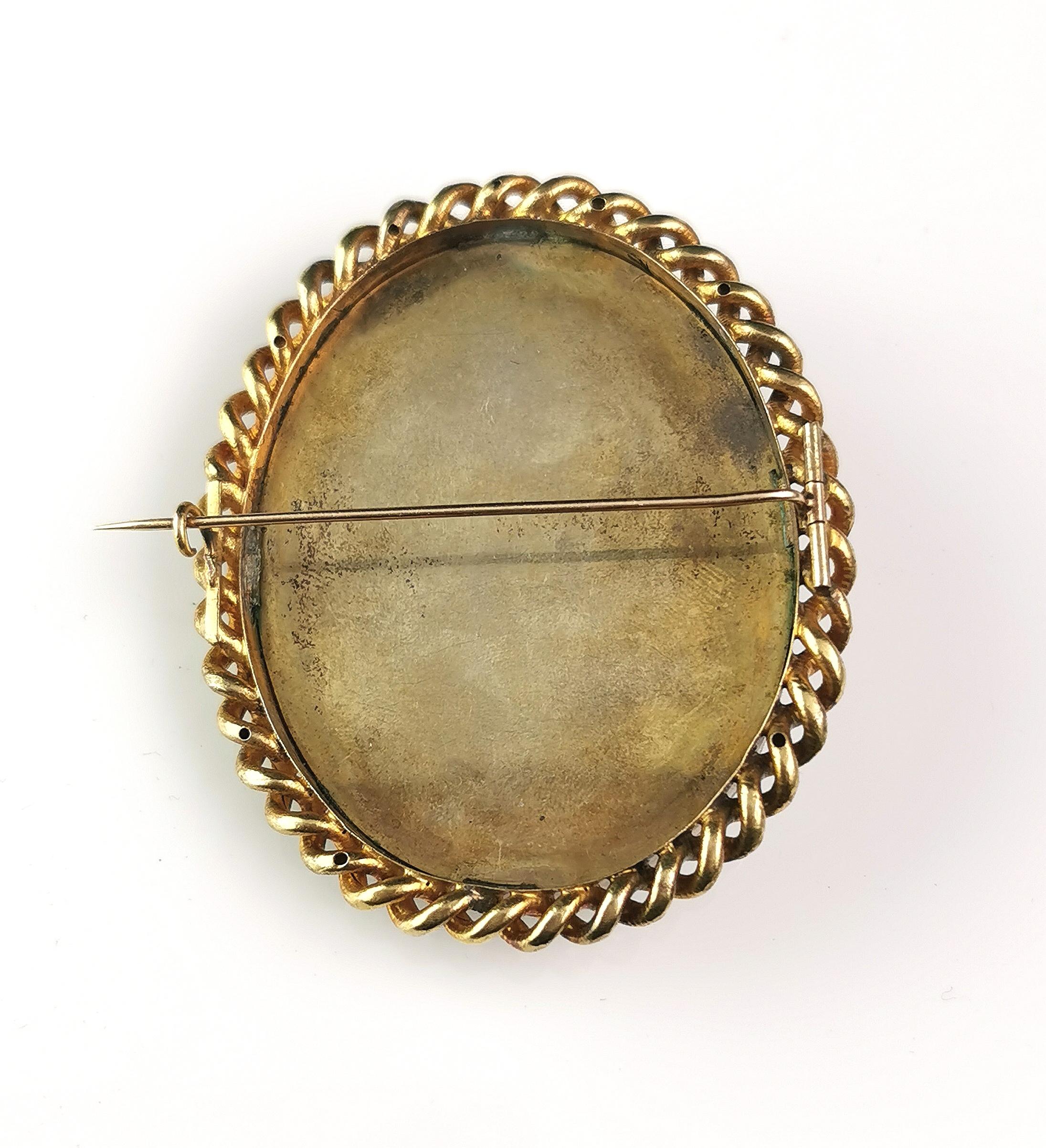 Antique Victorian cameo brooch, gilt brass  3