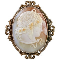 Antique Victorian Cameo Brooch Medusa 15 Carat Gold, circa 1860