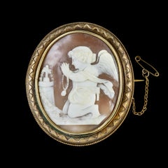 Antique Victorian Cameo Brooch Praying Angel circa 1860