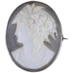 Antique Victorian Cameo Brooch Silver Resin, circa 1880