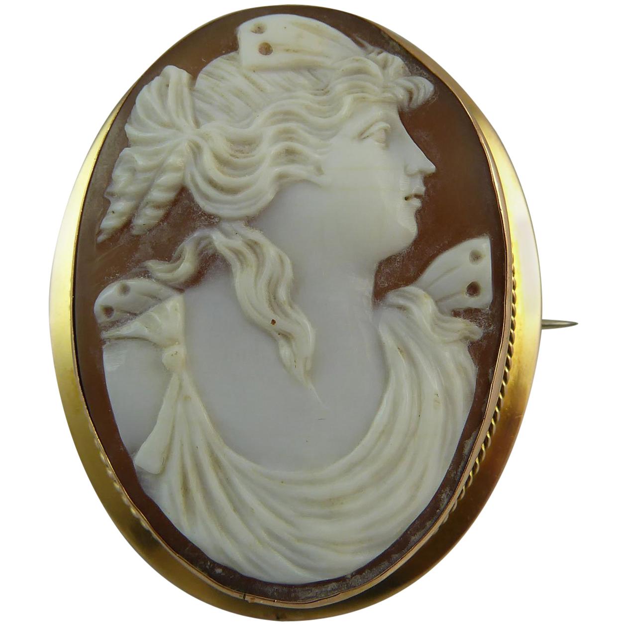 Antique Victorian Cameo Brooch, Stamped 9 Carat