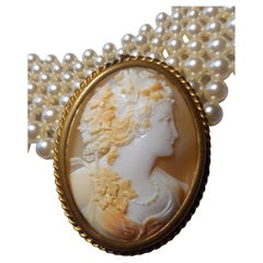 Antique Victorian Cameo Shell Bacchante Pin Brooch, Circa 1890