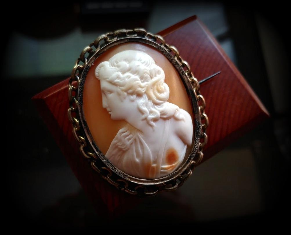 Antique Victorian Cameo Shell Brooch Greek Young Lady For Sale 3