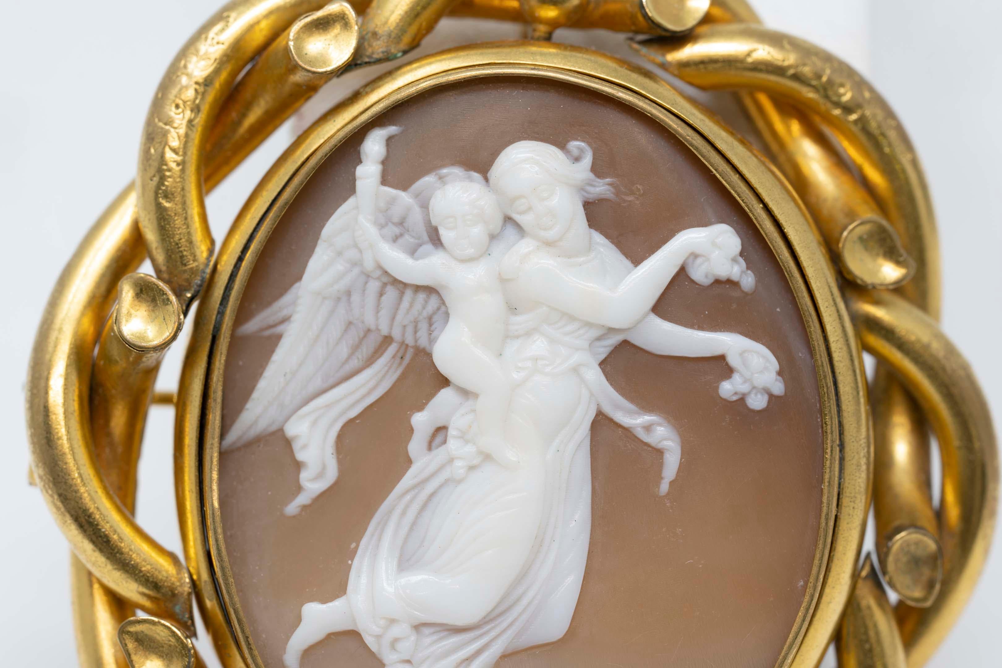 Antike viktorianische Mourning-Brosche, Venus und Amor, antik Damen im Angebot