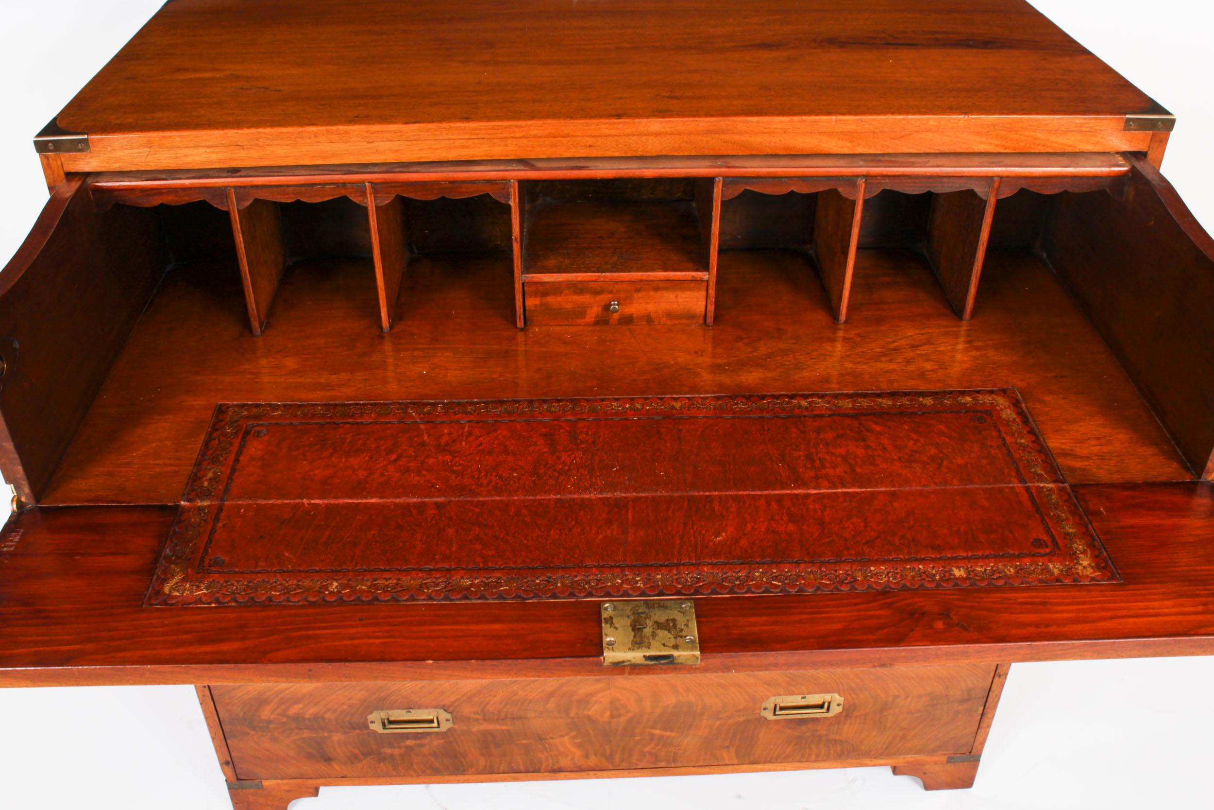 Antique Victorian Campaign Era Military Secretaire Chest of Drawers C1840 For Sale 8