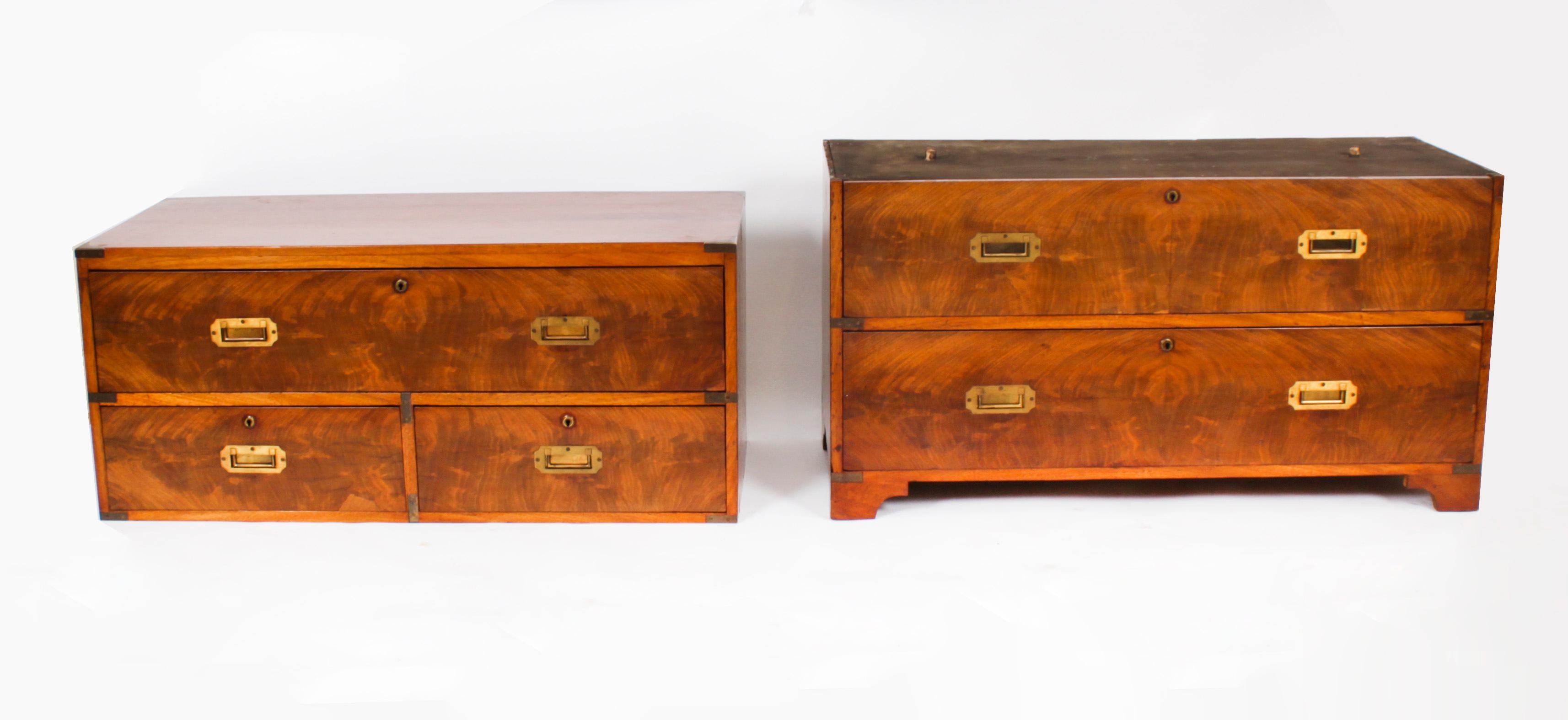 Antique Victorian Campaign Era Military Secretaire Chest of Drawers C1840 For Sale 14