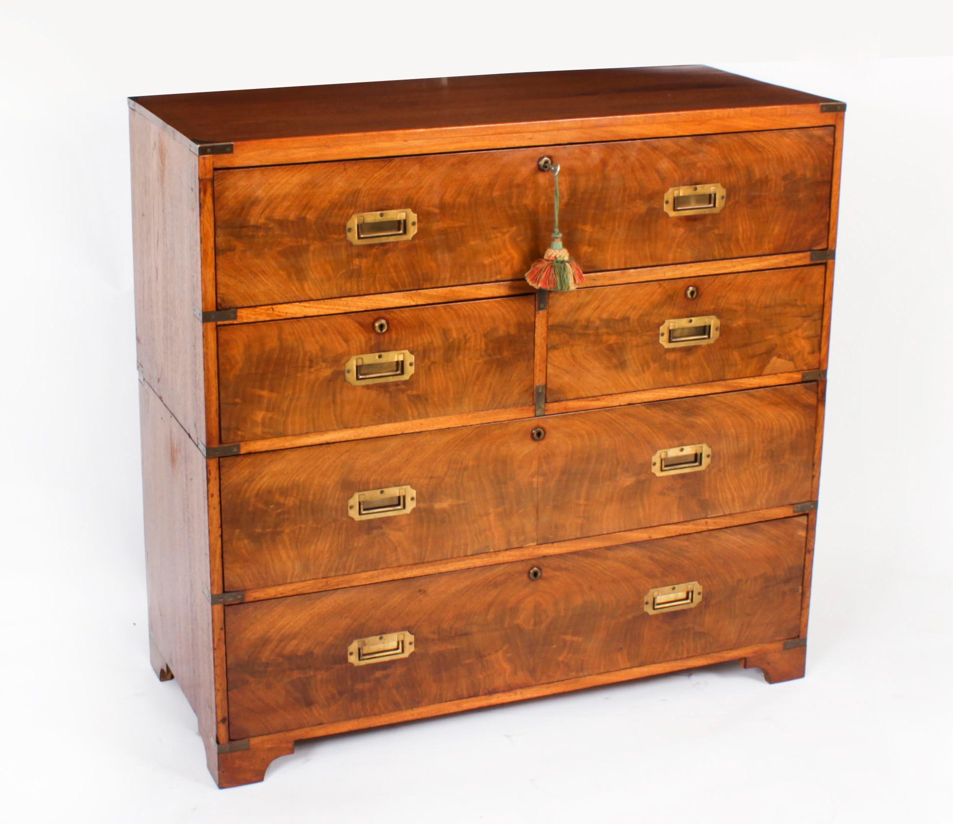 Antique Victorian Campaign Era Military Secretaire Chest of Drawers C1840 For Sale 15