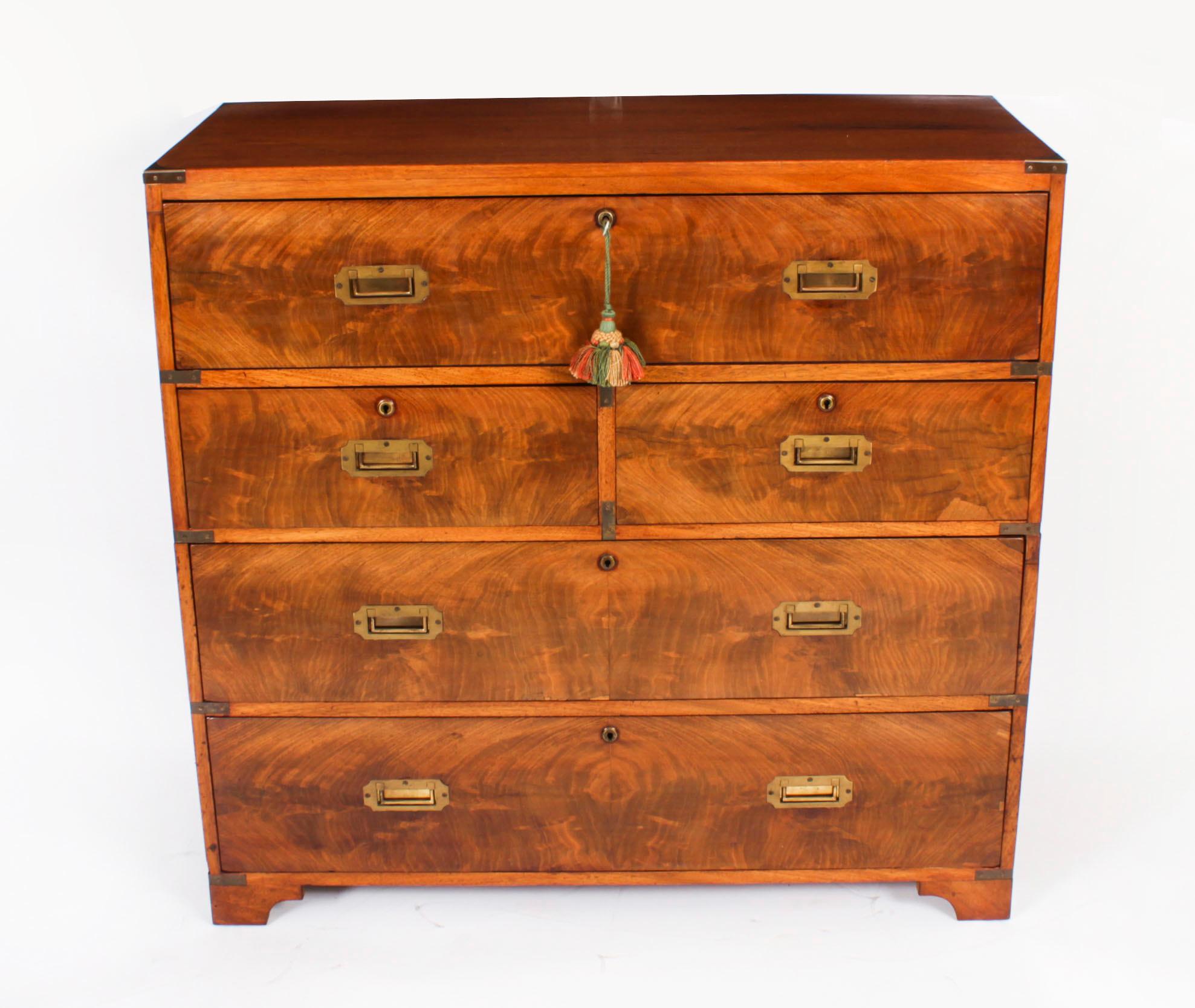 Antique Victorian Campaign Era Military Secretaire Chest of Drawers C1840 In Good Condition For Sale In London, GB