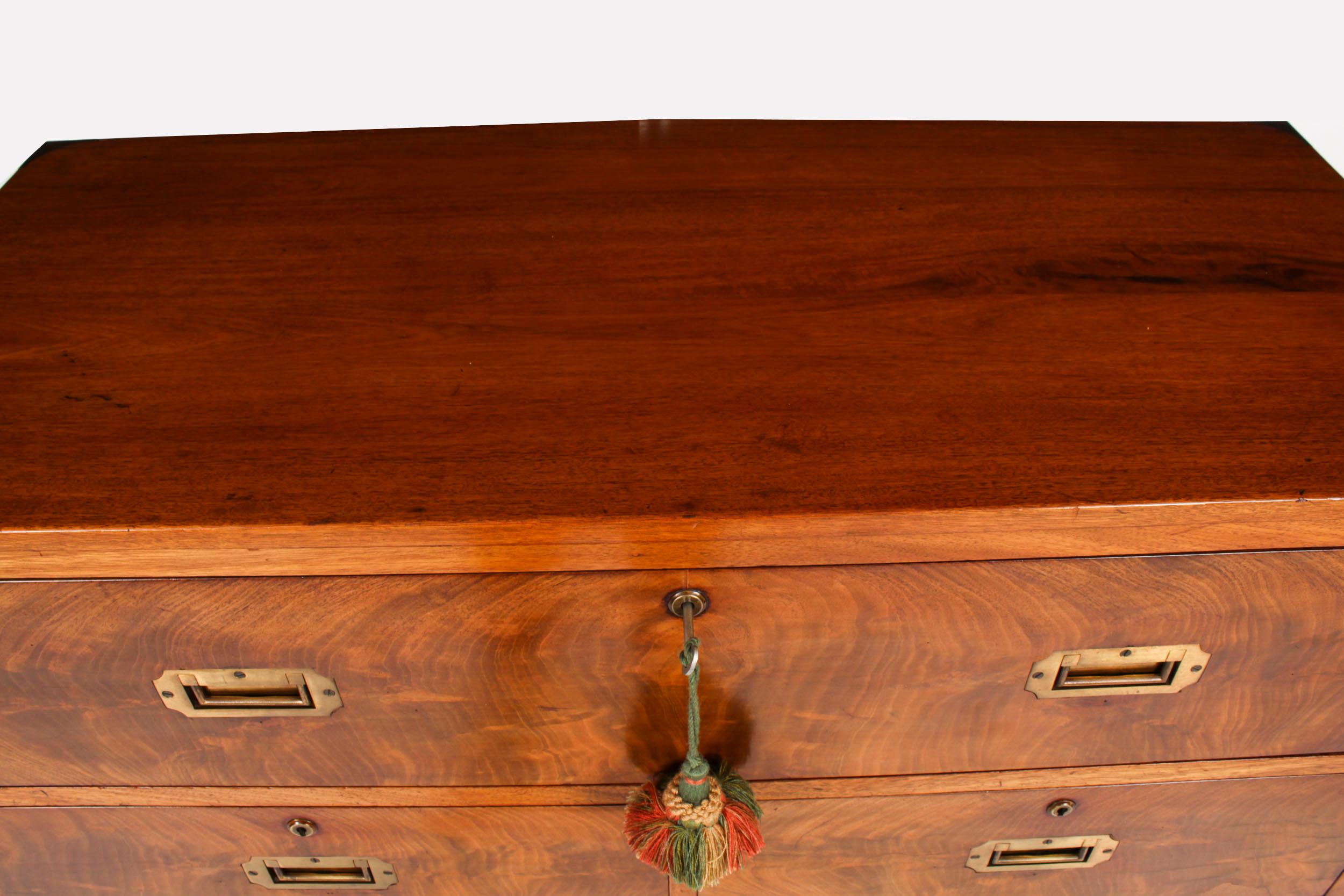 Mid-19th Century Antique Victorian Campaign Era Military Secretaire Chest of Drawers C1840 For Sale