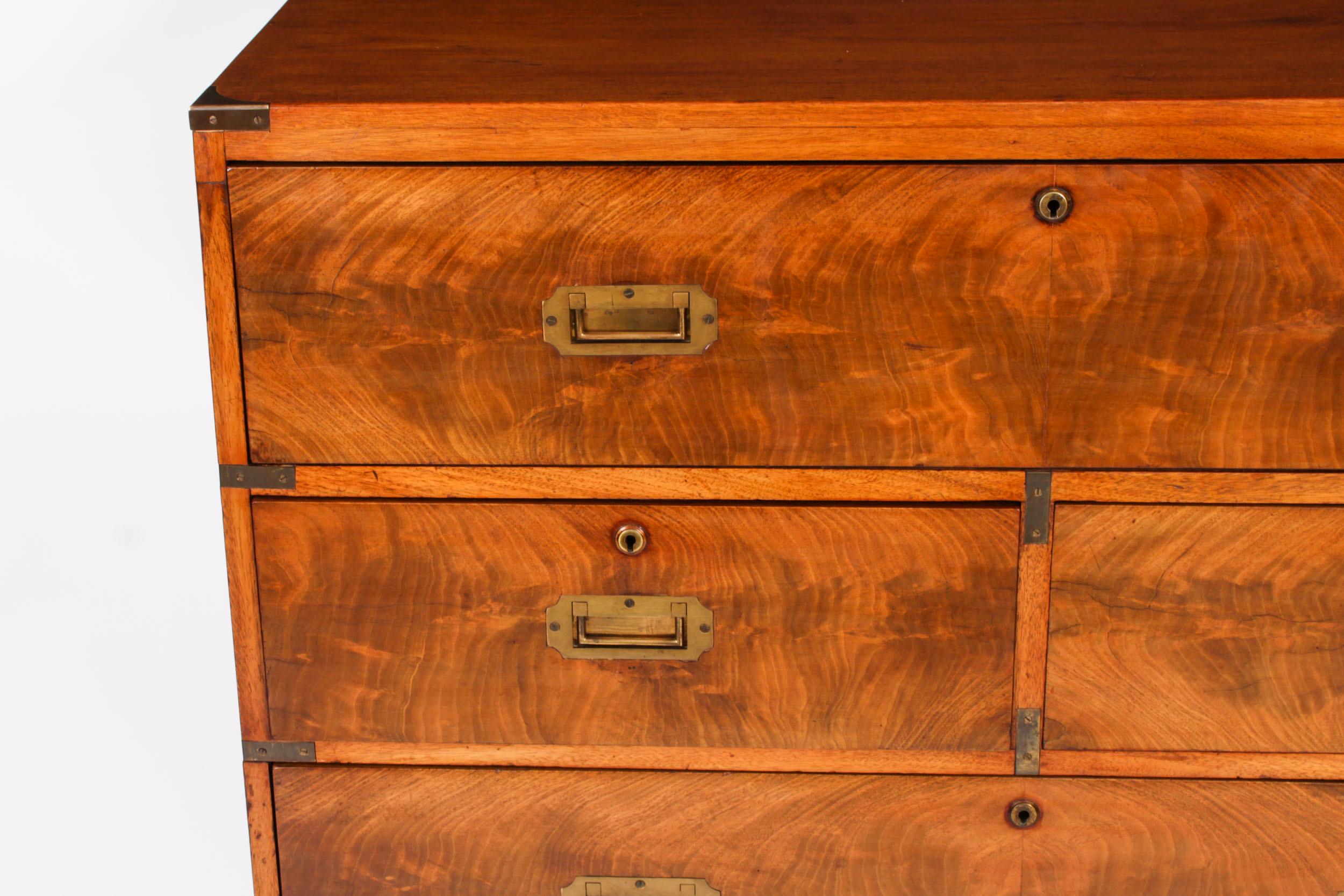 Antique Victorian Campaign Era Military Secretaire Chest of Drawers C1840 For Sale 1