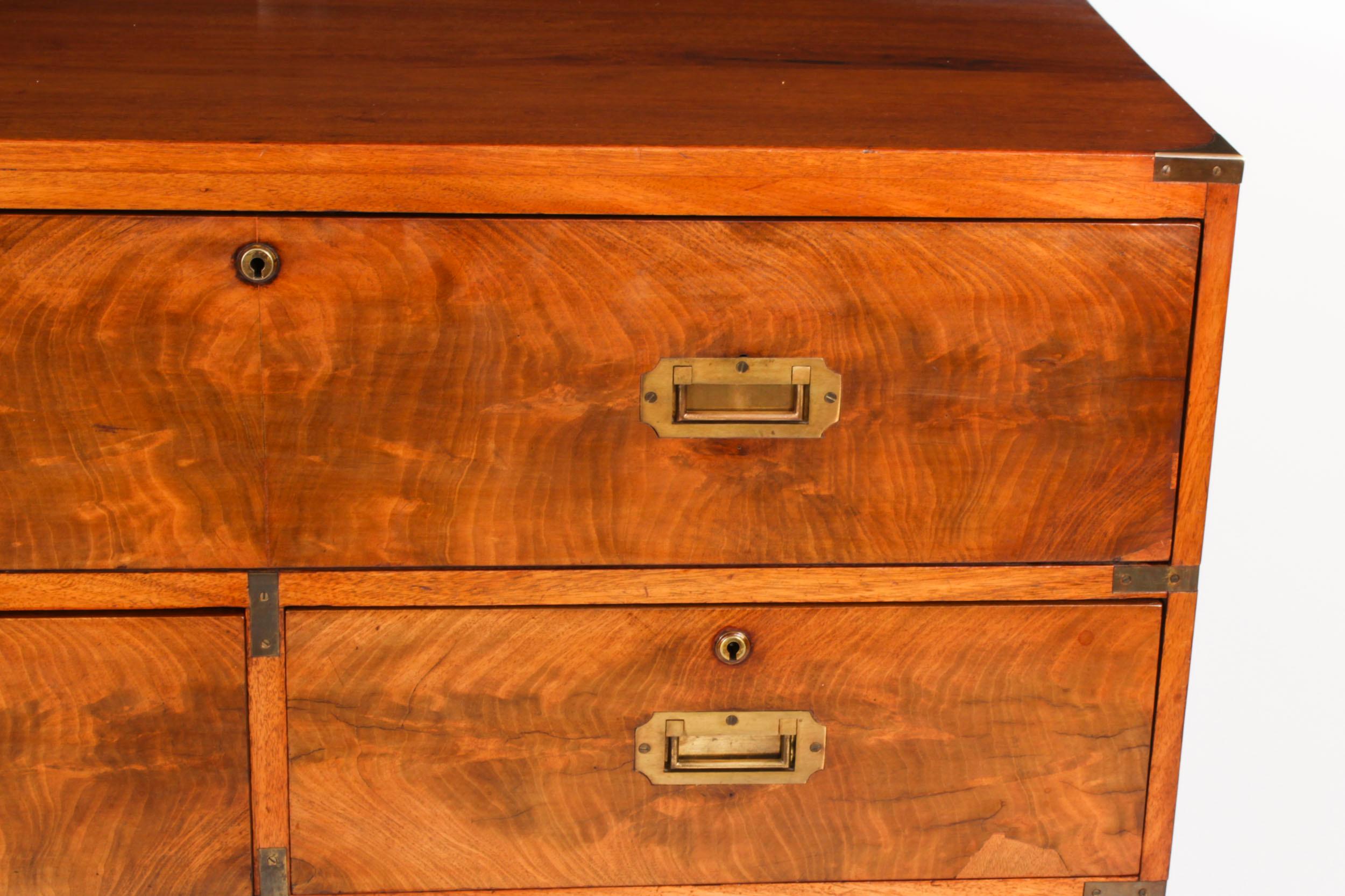 Antique Victorian Campaign Era Military Secretaire Chest of Drawers C1840 For Sale 2