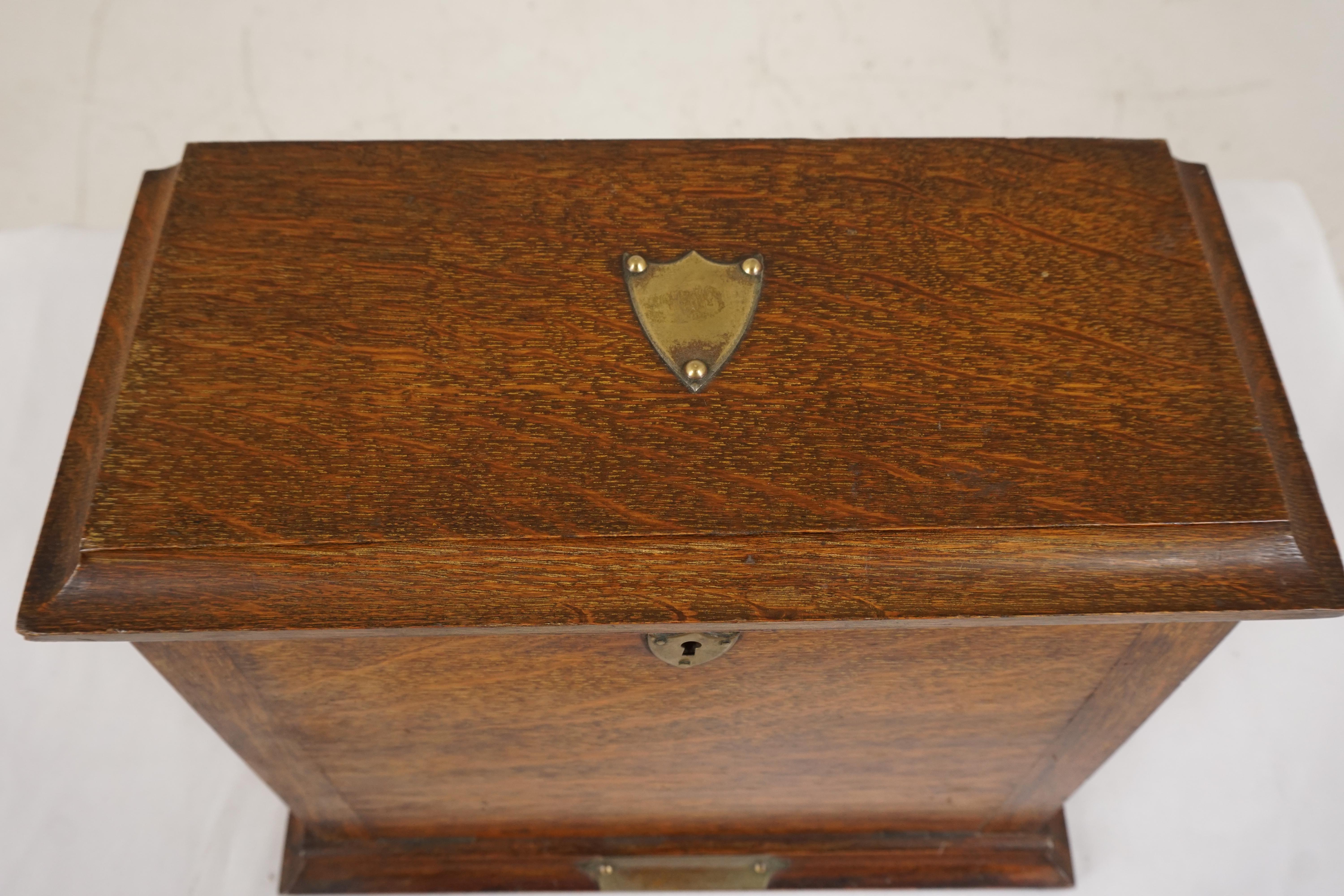 Oak Antique Victorian Campaign Stationary Box, Fall Front, Scotland, 1890