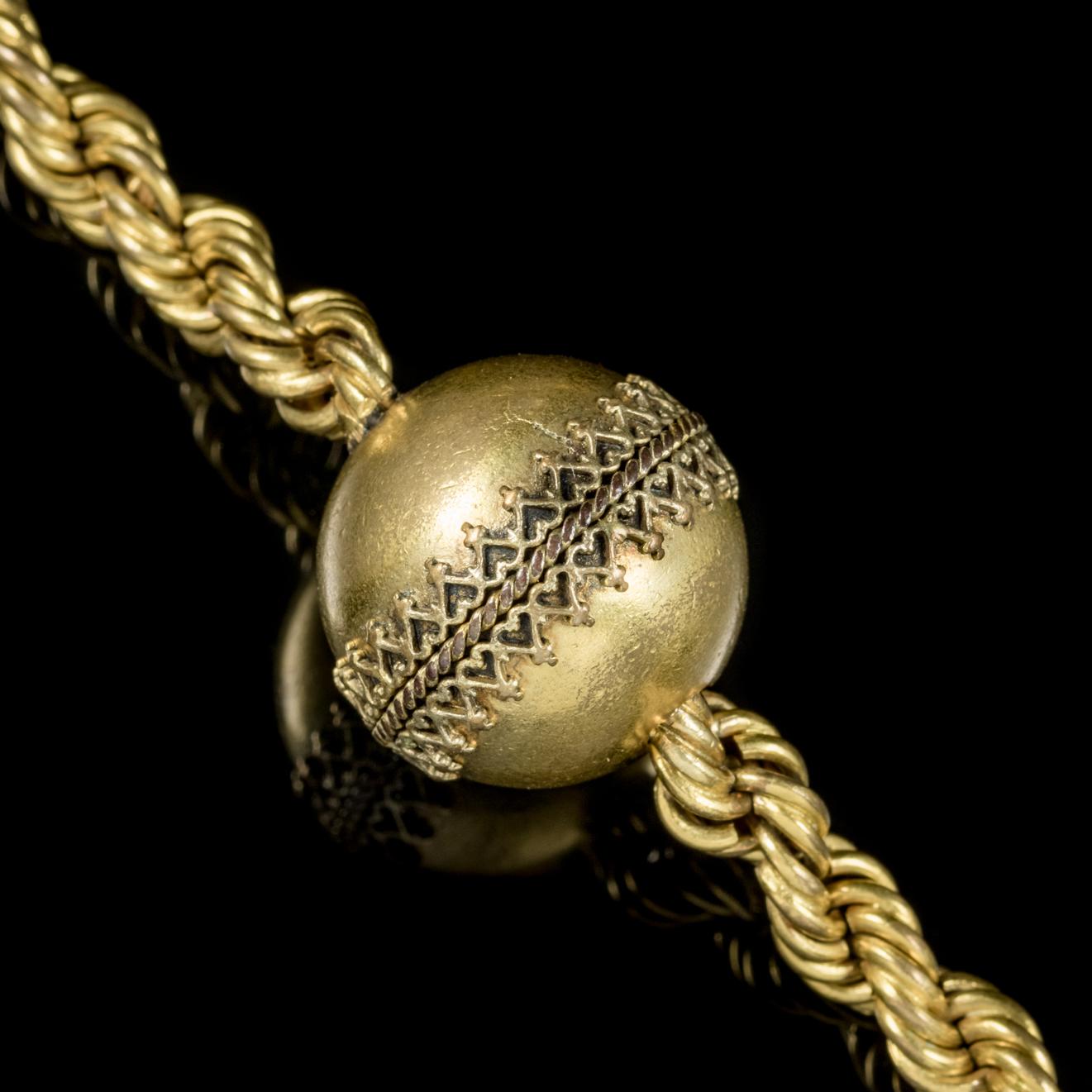 Antique Victorian Cannetille Ball Necklace 18ct Gilded Gold Chain, circa 1860 In Excellent Condition In Lancaster, Lancashire