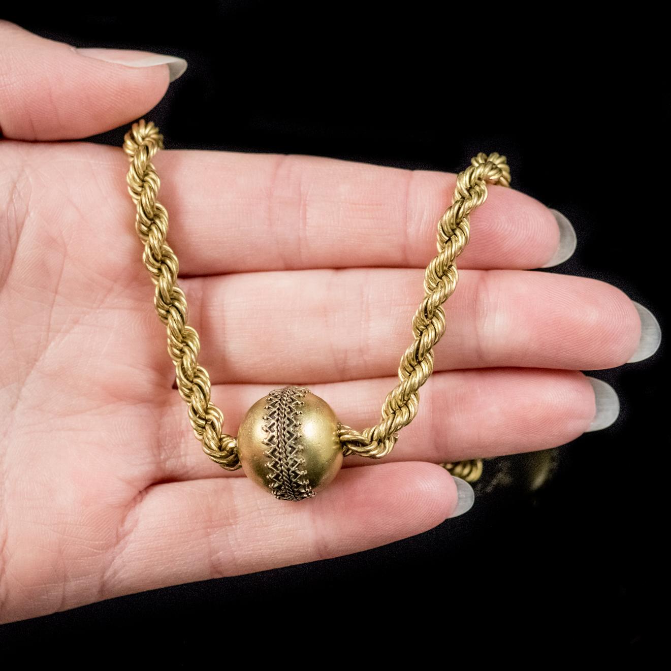Antique Victorian Cannetille Ball Necklace 18ct Gilded Gold Chain, circa 1860 1