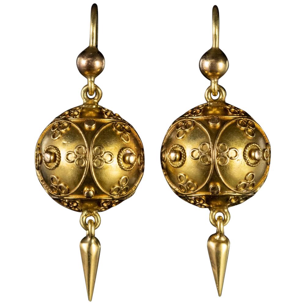 Antique Victorian Cannetille Drop Earrings 18 Carat Gold, circa 1880