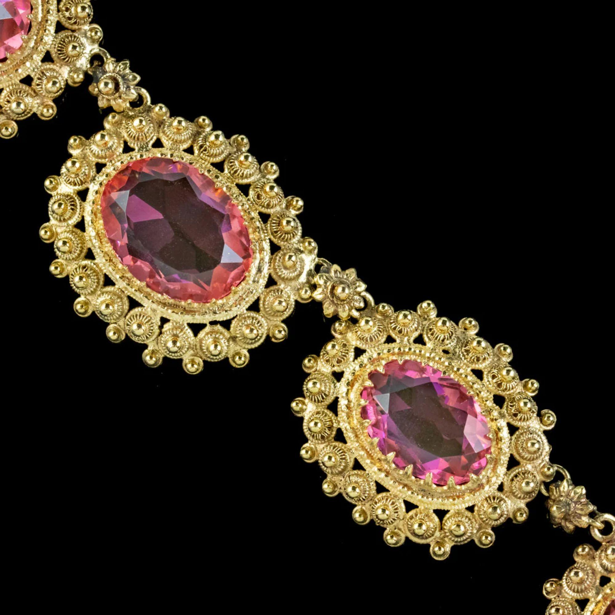 Antique Victorian Cannetille Pink Paste Collar Necklace, circa 1860 In Good Condition For Sale In Kendal, GB
