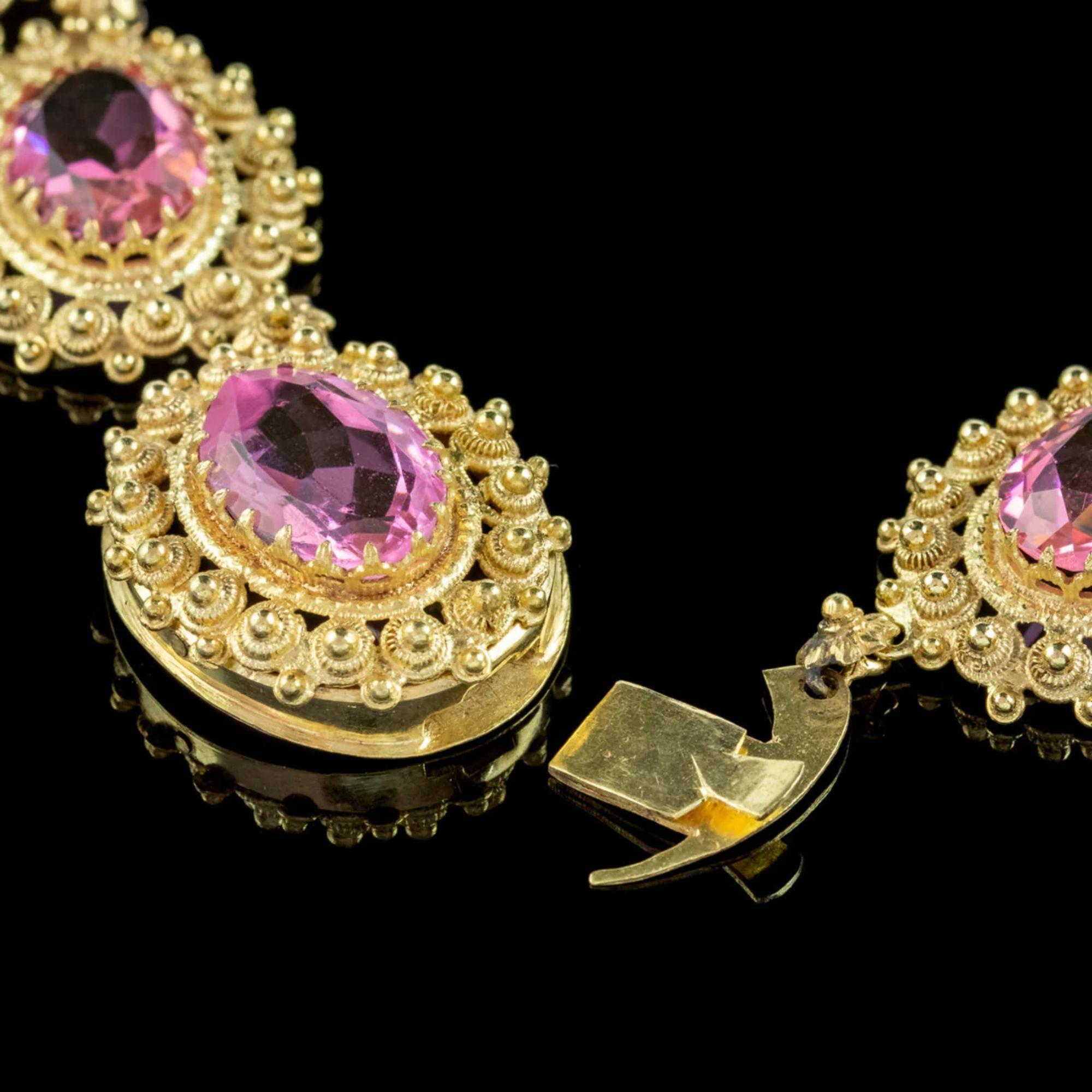 Women's Antique Victorian Cannetille Pink Paste Collar Necklace, circa 1860 For Sale