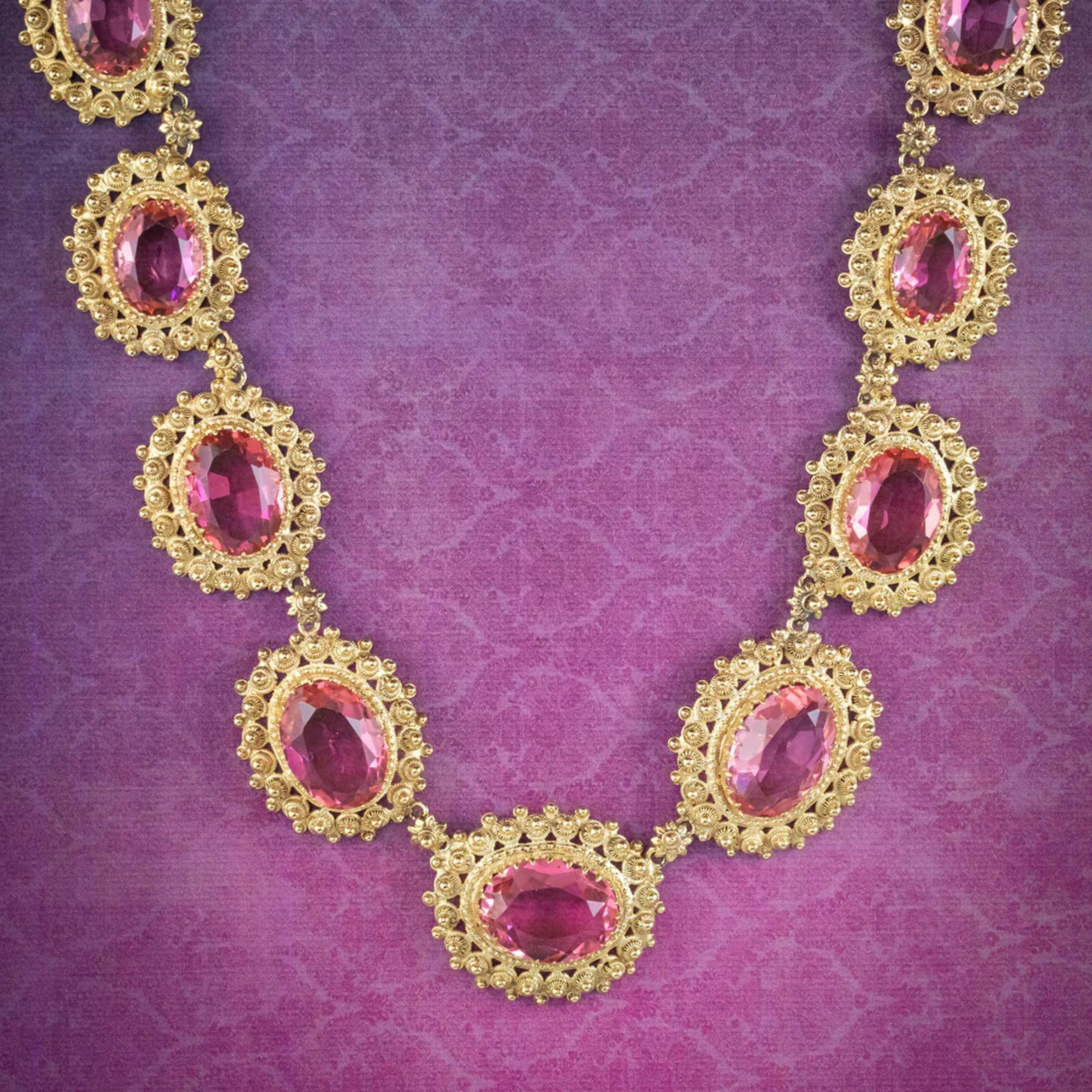 Antique Victorian Cannetille Pink Paste Collar Necklace, circa 1860 For Sale 2