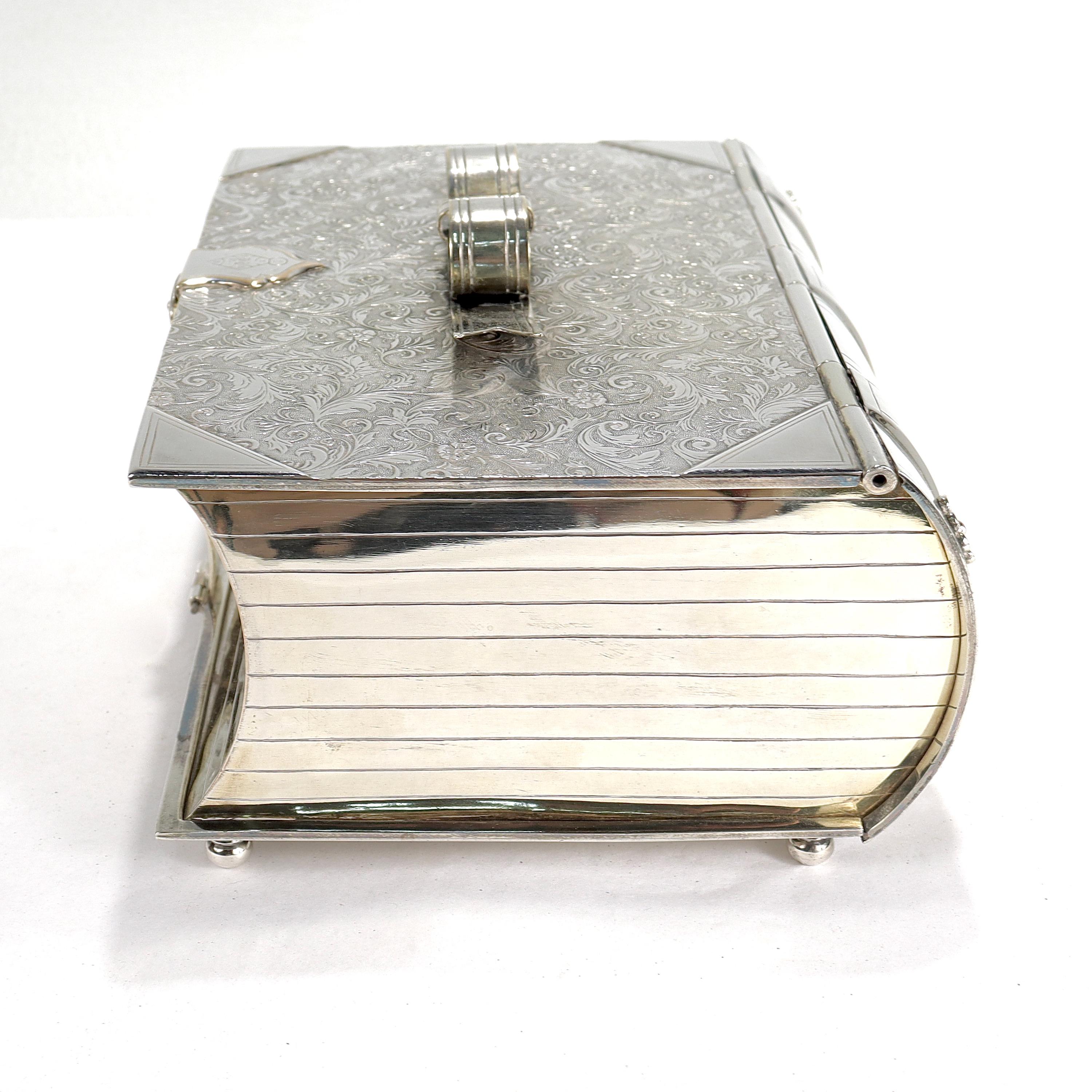 Antique Victorian Captain's Presentation Biscuit Box Silver Plated Cigar Humidor 4