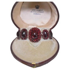 Antique Victorian Carbuncle/Cabochon And Bohemian Rose-Cut Garnet Bracelet