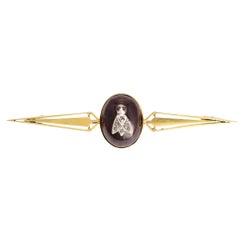 Antique Victorian Carbuncle Garnet Diamond Fly Brooch
