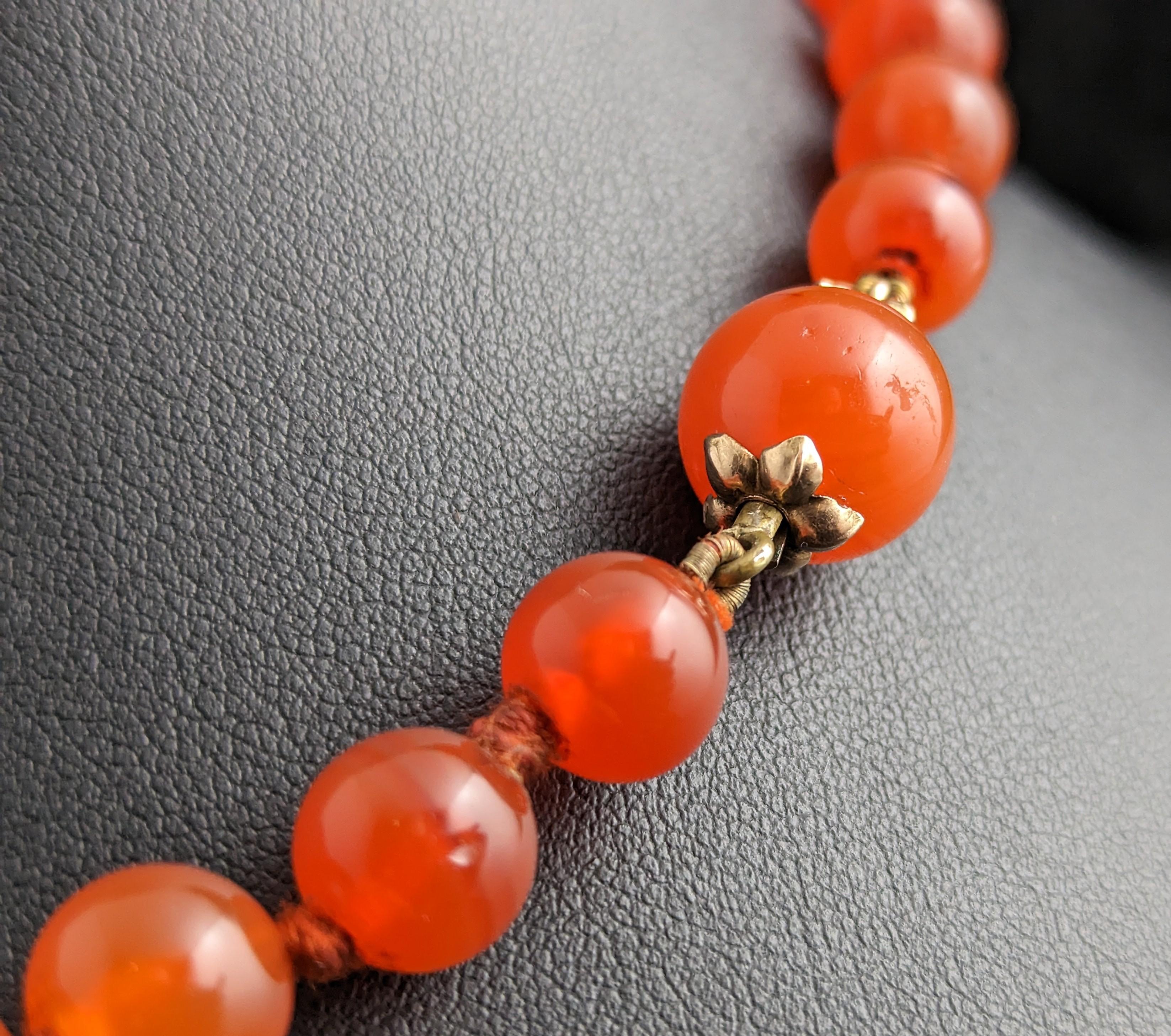 Antique Victorian Carnelian Bead Necklace, 9k Yellow Gold 3