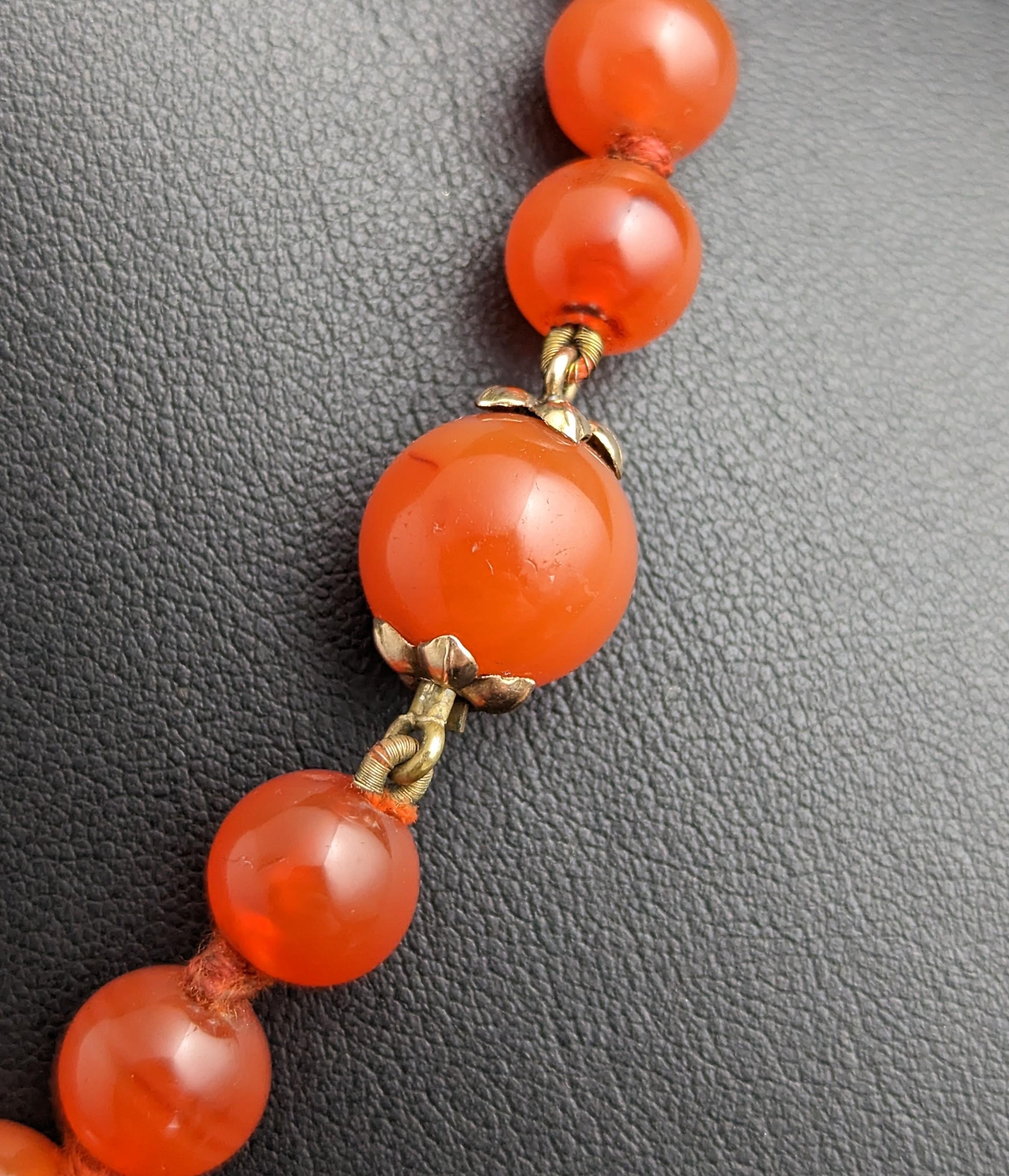 Antique Victorian Carnelian Bead Necklace, 9k Yellow Gold 4