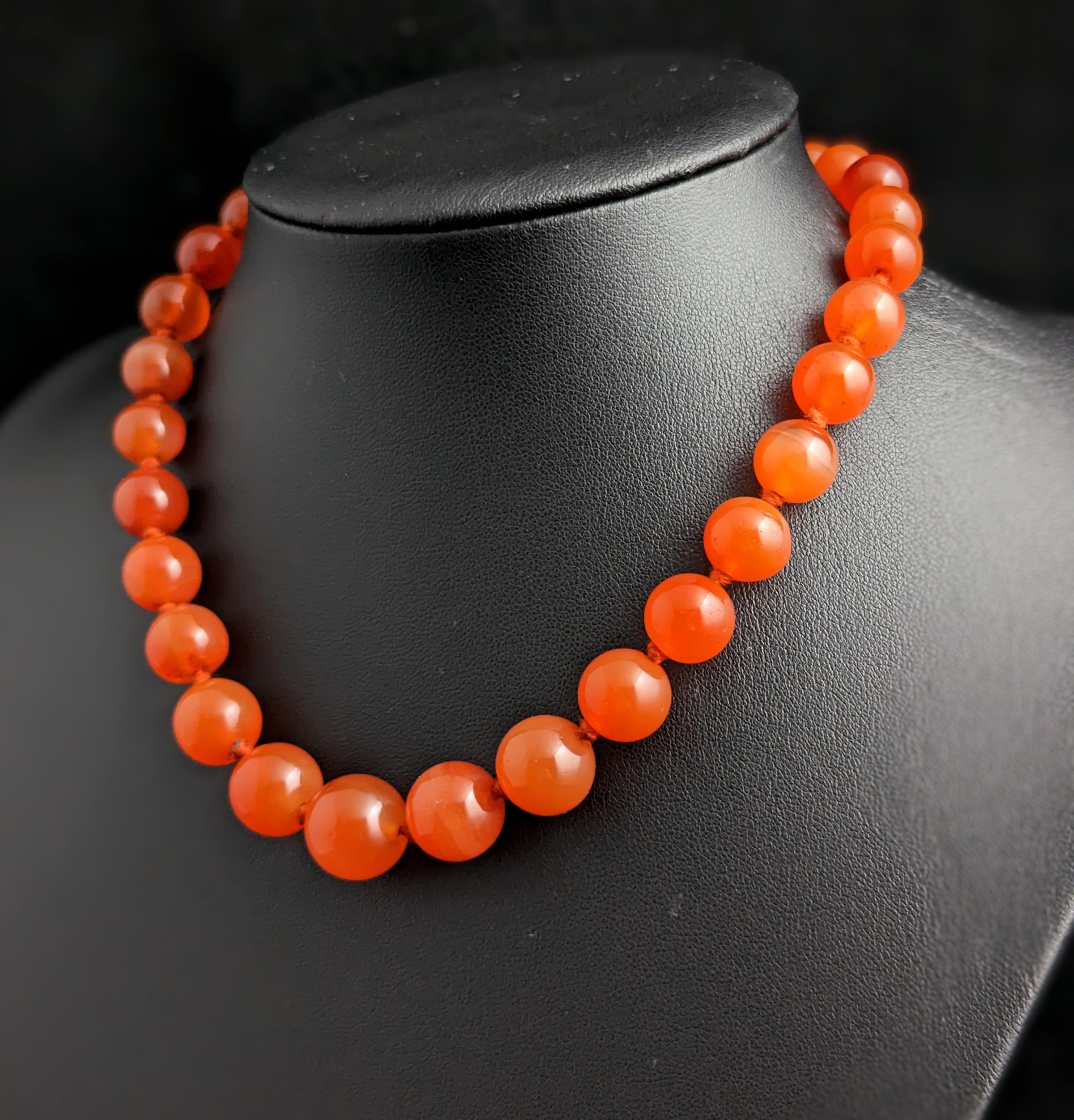 Antique Victorian Carnelian Bead Necklace, 9k Yellow Gold 6