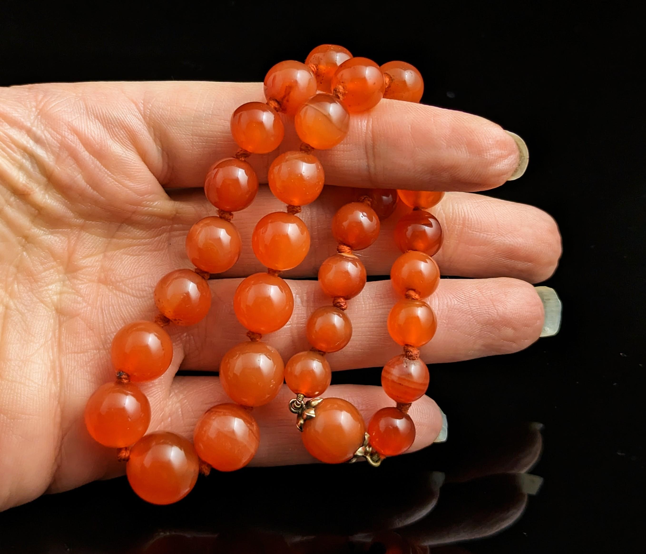 Antique Victorian Carnelian Bead Necklace, 9k Yellow Gold 2