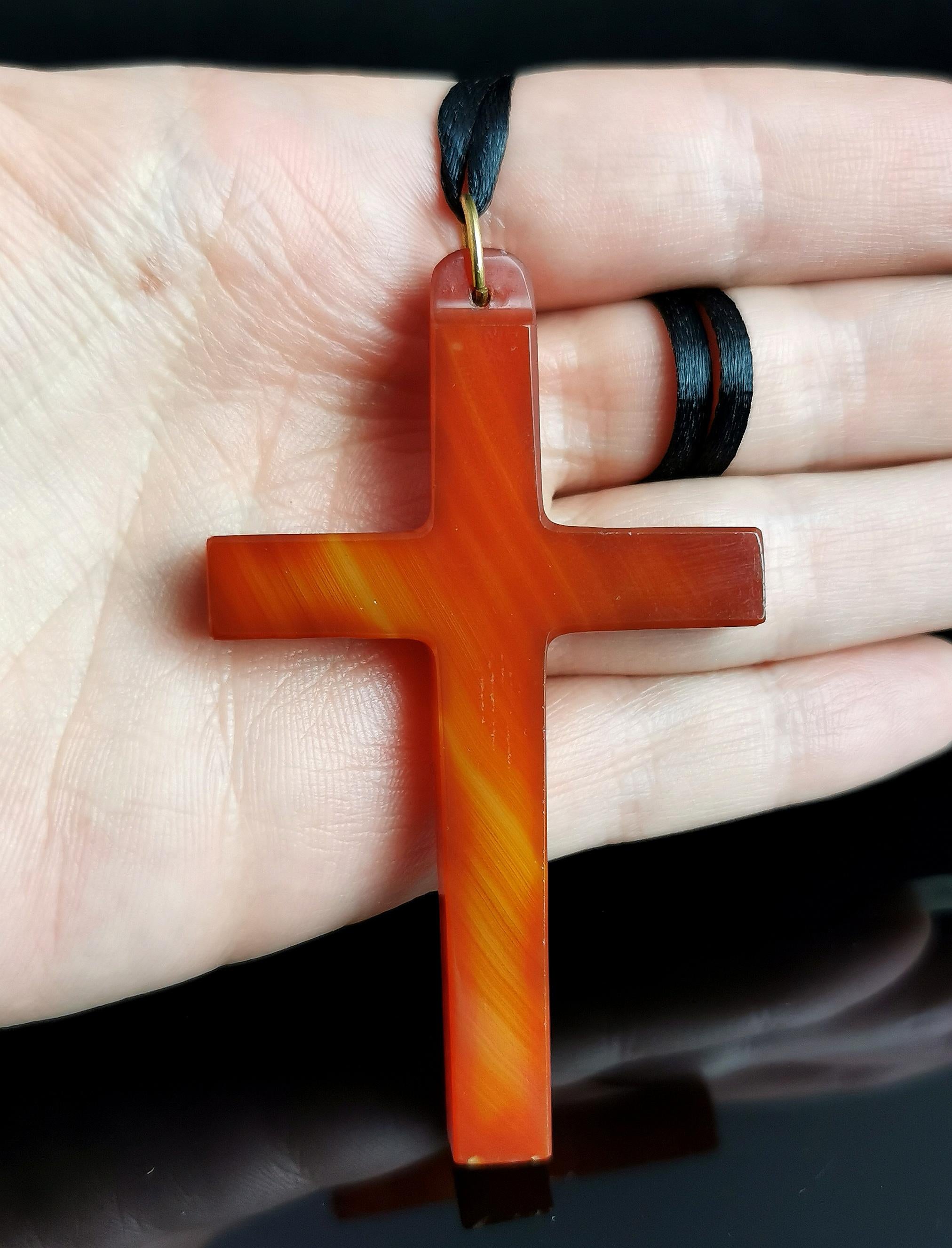 Antique Victorian Carnelian Cross pendant, Large 5