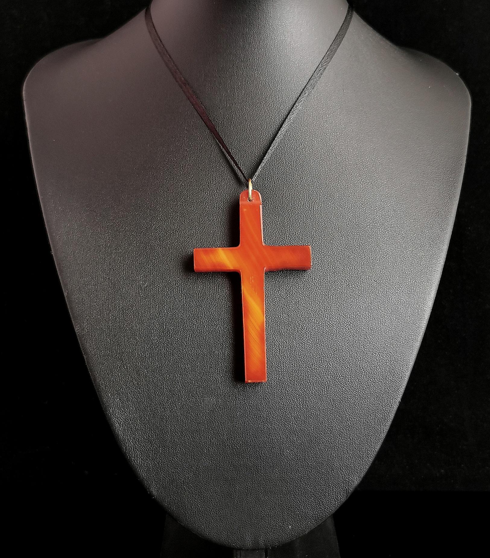 Uncut Antique Victorian Carnelian Cross pendant, Large