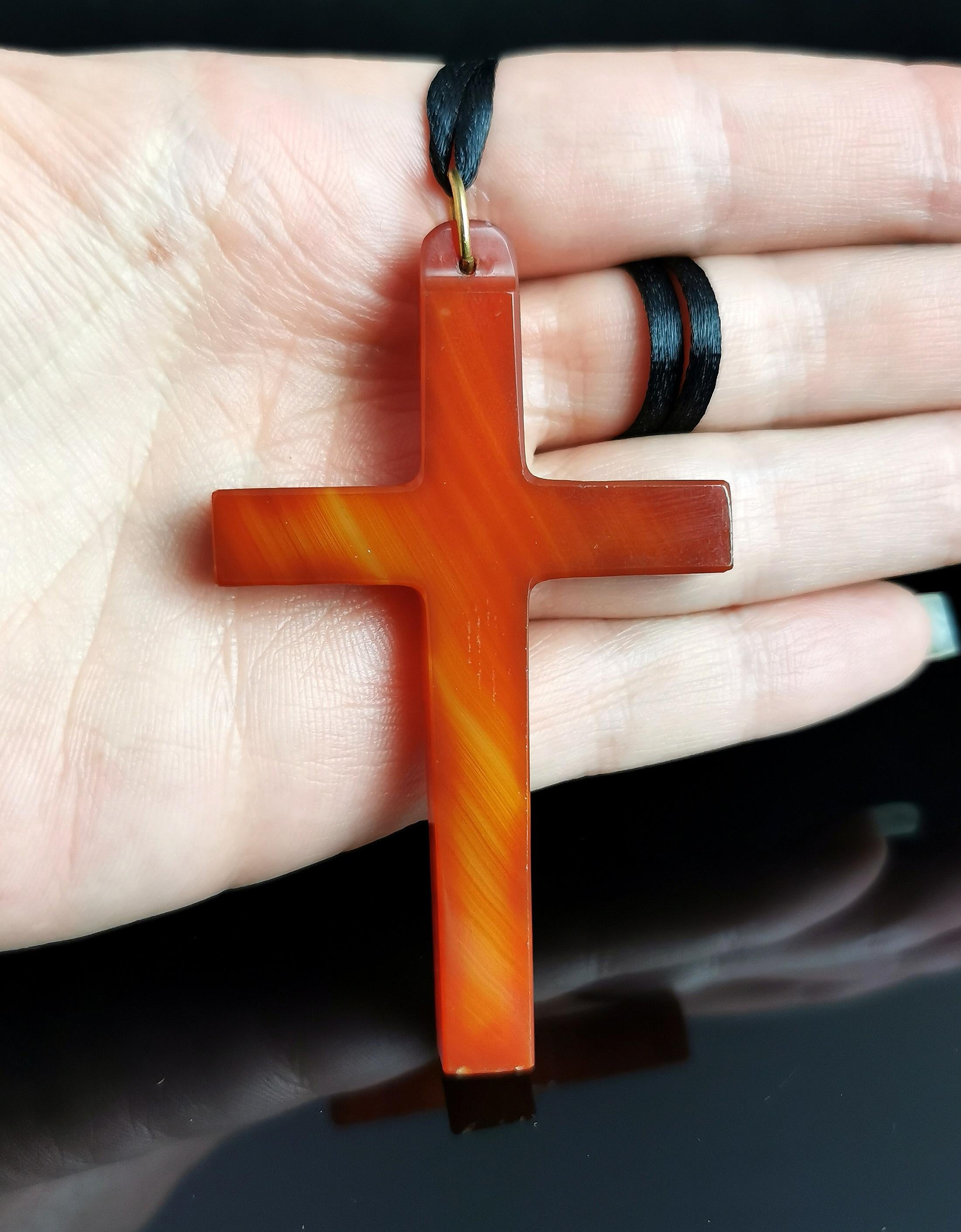 Women's or Men's Antique Victorian Carnelian Cross pendant, Large