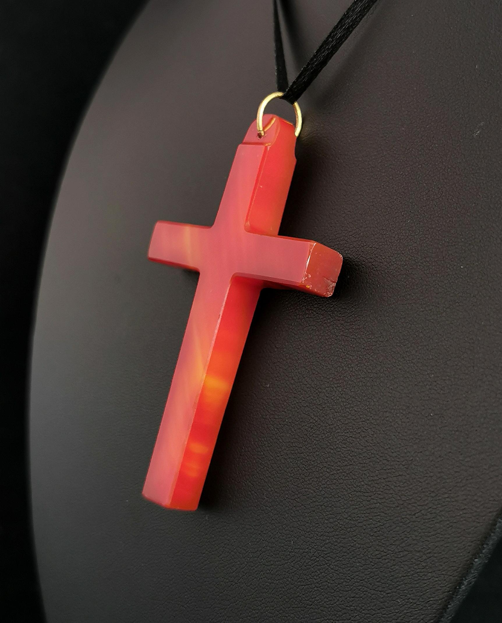 Antique Victorian Carnelian Cross pendant, Large 4