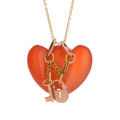 Antique Victorian Carnelian Double Heart Charm Pendant Necklace