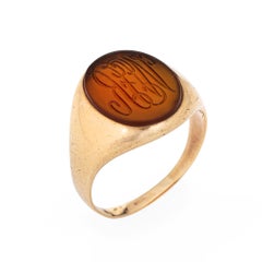 Antique Victorian Carnelian Initial Ring 14k Rose Gold Vintage Oval Signet